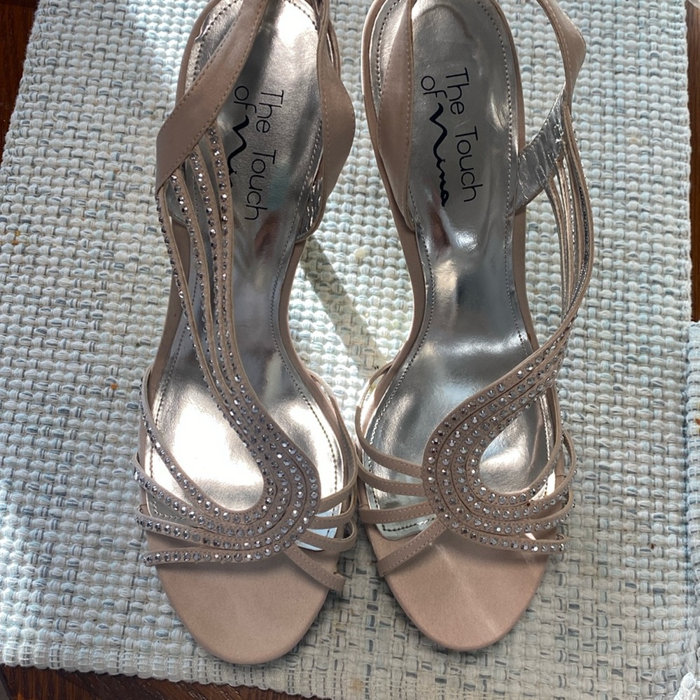 The touch of Nina heels Rhinestone with 4” heels gently worn inside once Cream